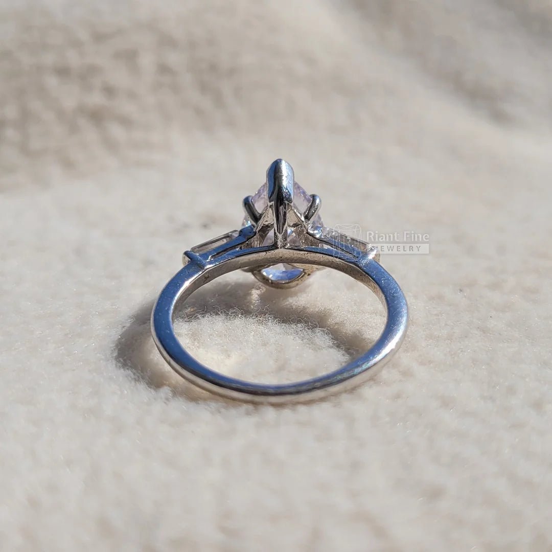 3 Ct Pear Diamond Gold Three Stone Engagement Ring - Riant Fine Jewelry