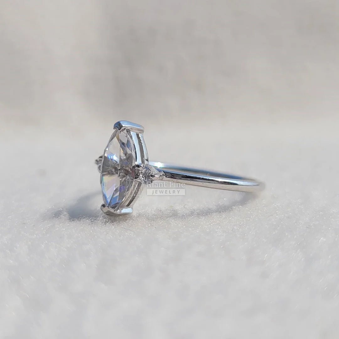 3 Diamond Marquise Cut Engagement Ring In 14K Gold - Riant Fine Jewelry