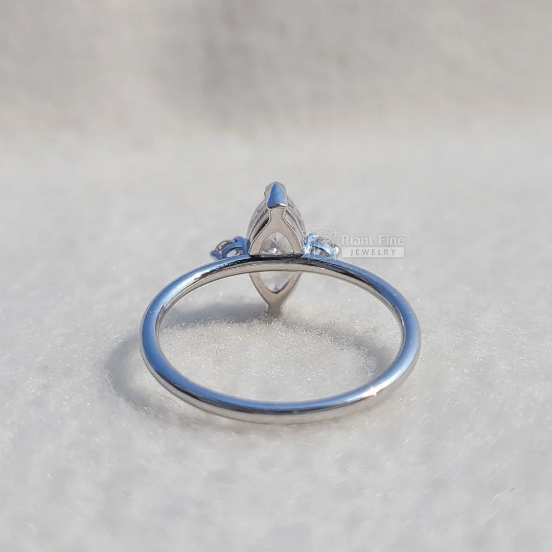 3 Diamond Marquise Cut Engagement Ring In 14K Gold - Riant Fine Jewelry