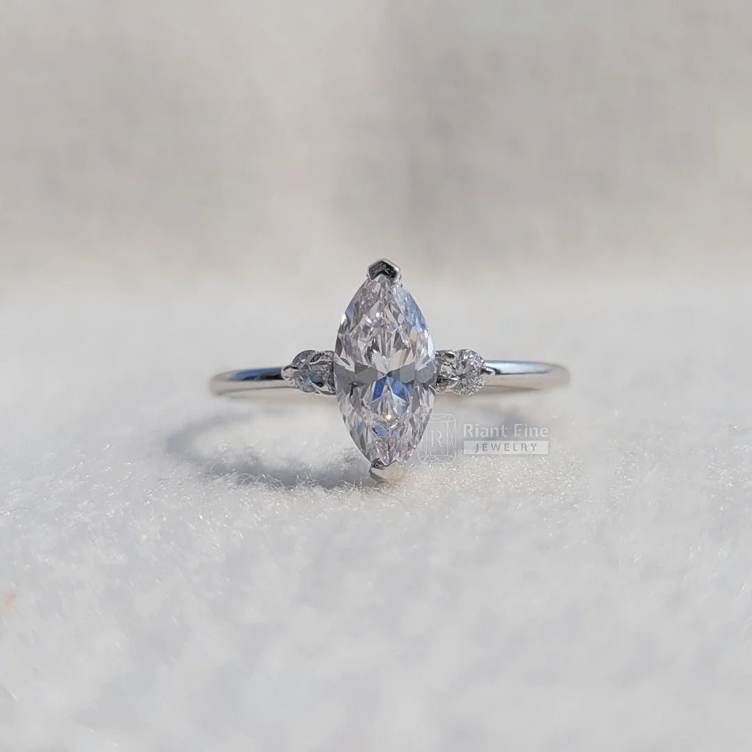 3 Diamond Marquise Cut Engagement Ring In 14K Gold - Riant Fine Jewelry
