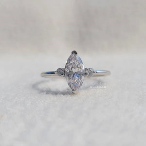 3 Diamond Marquise Cut Engagement Ring In 14K Gold