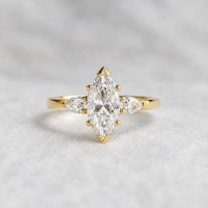 3 Diamond Marquise Engagement Ring In 14K Gold