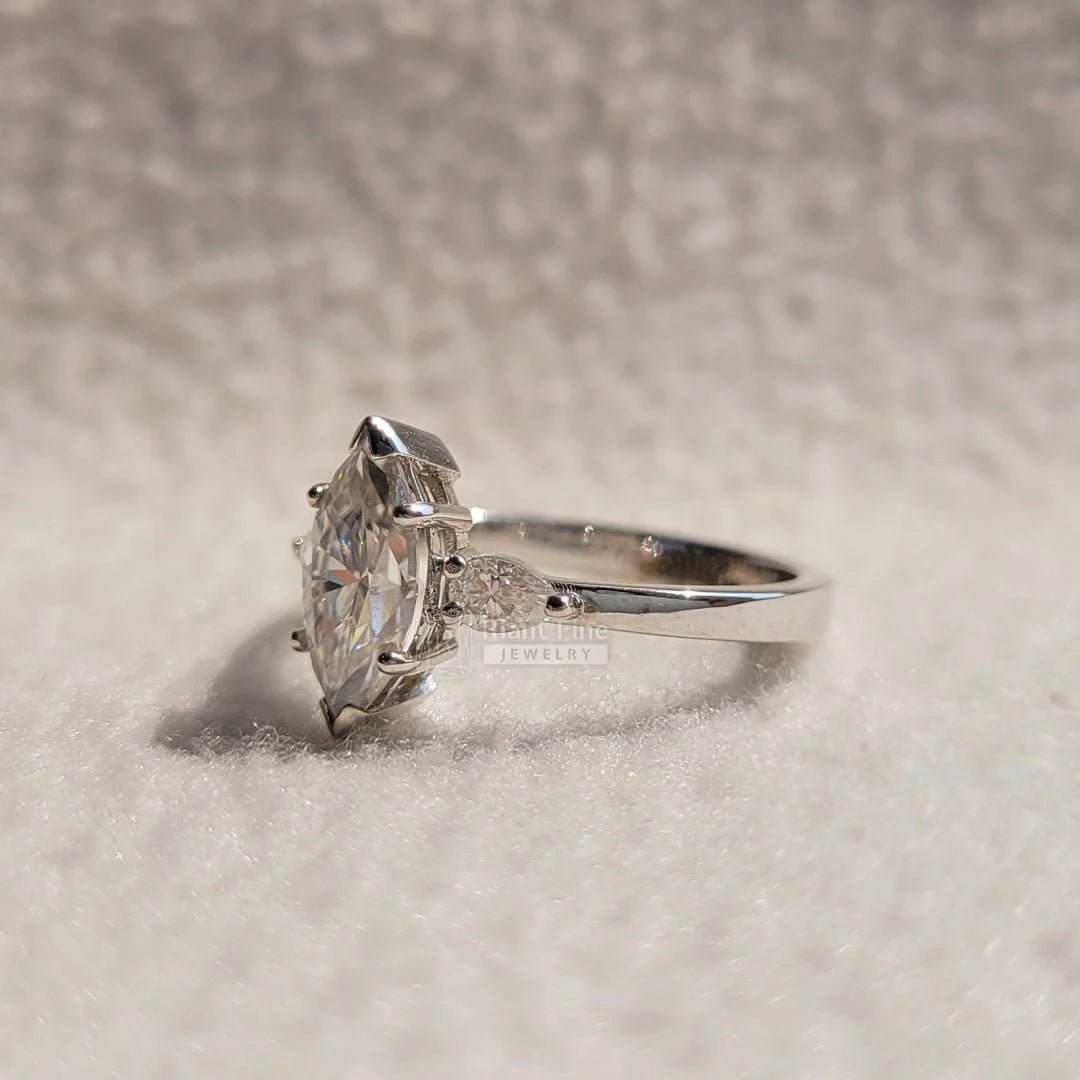 3 Diamond Marquise Engagement Ring In 14K Gold - Riant Fine Jewelry