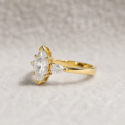 3 Diamond Marquise Engagement Ring In 14K Gold - Riant Fine Jewelry LLC