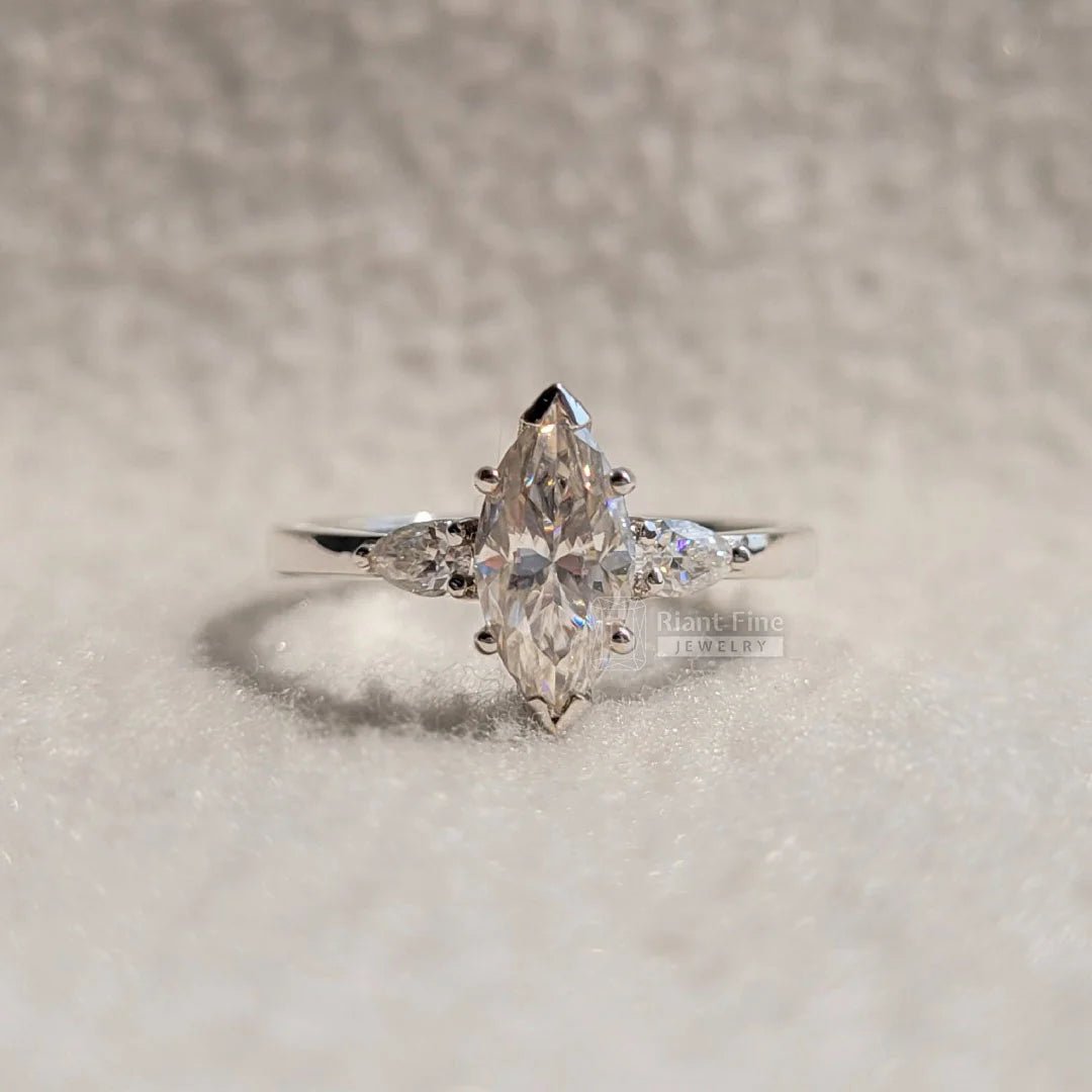 3 Diamond Marquise Engagement Ring In 14K Gold - Riant Fine Jewelry
