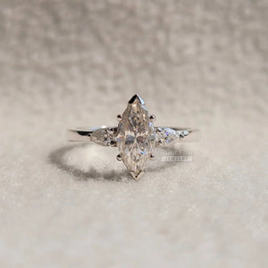 3 Diamond Marquise Engagement Ring In 14K Gold