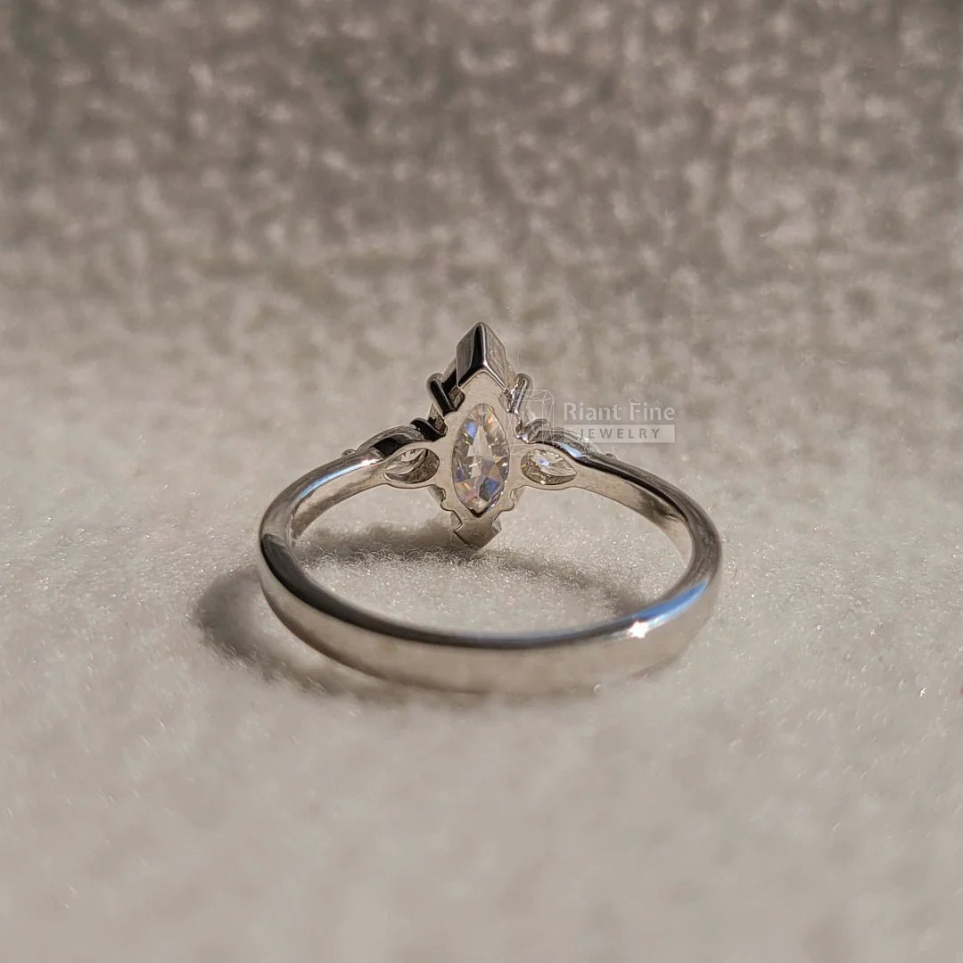 3 Diamond Marquise Engagement Ring In 14K Gold - Riant Fine Jewelry