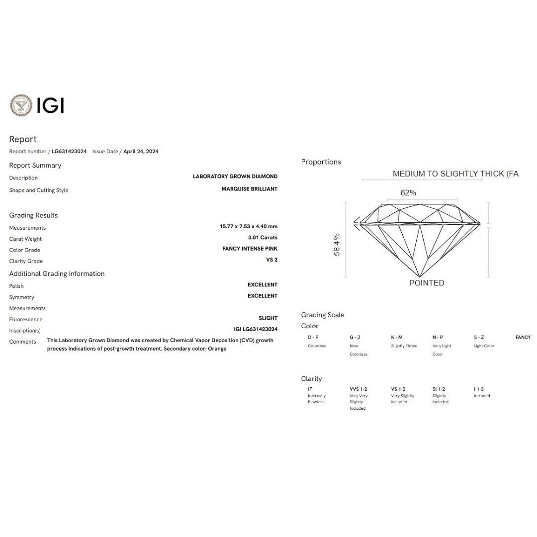 3.01 Ct Fancy Intense Pink Marquise Lab Grown Diamond - Riant Fine Jewelry