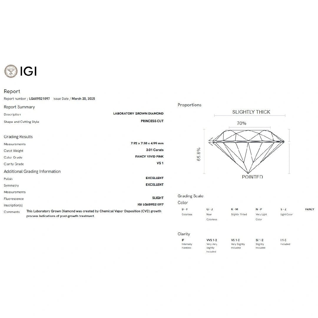 3.01 Ct Fancy Vivid Pink Princess Lab Grown Diamond - Riant Fine Jewelry