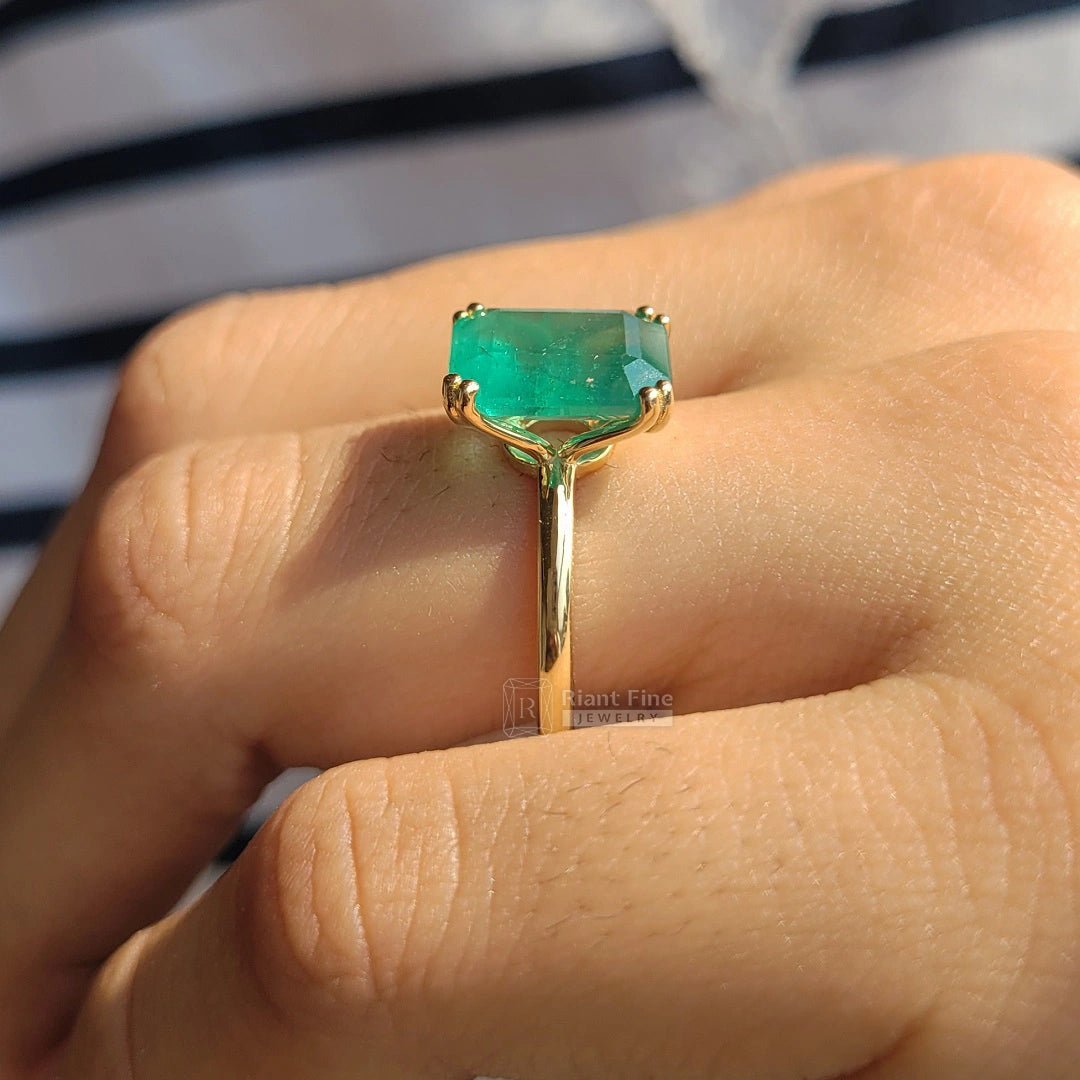 3.38 Ct Natural Emerald Cut Engagement Ring in 14K Gold - Riant Fine Jewelry