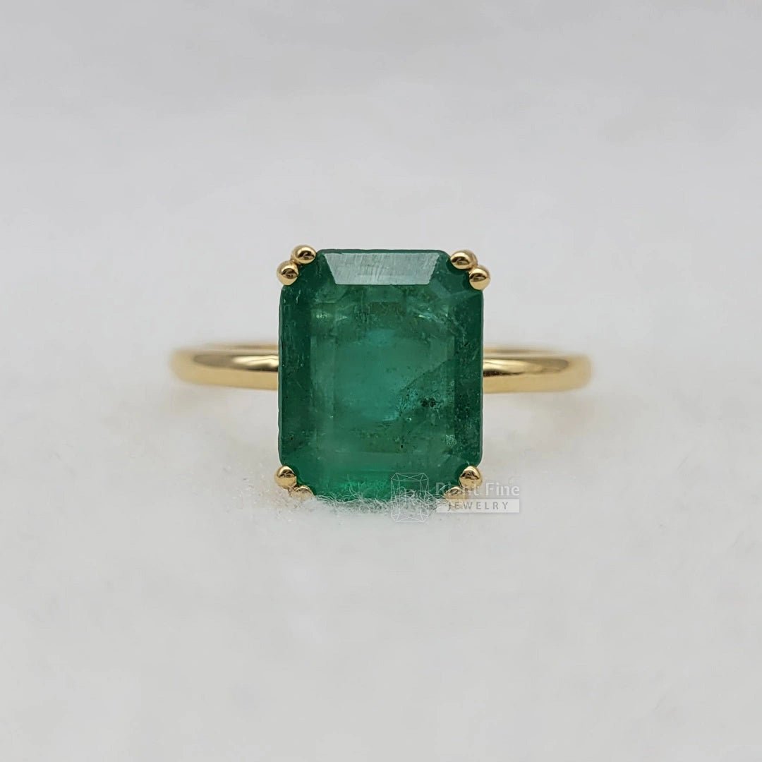 3.38 Ct Natural Emerald Cut Engagement Ring in 14K Gold - Riant Fine Jewelry