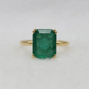 3.38 Ct Natural Emerald Cut Engagement Ring in 14K Gold