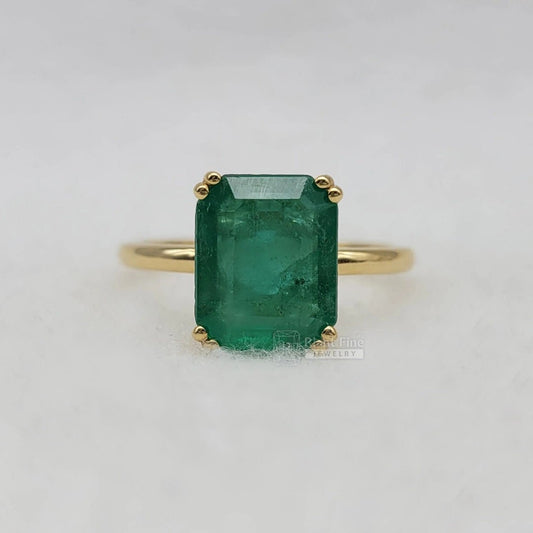 3.38 Ct Natural Emerald Cut Engagement Ring in 14K Gold - Riant Fine Jewelry