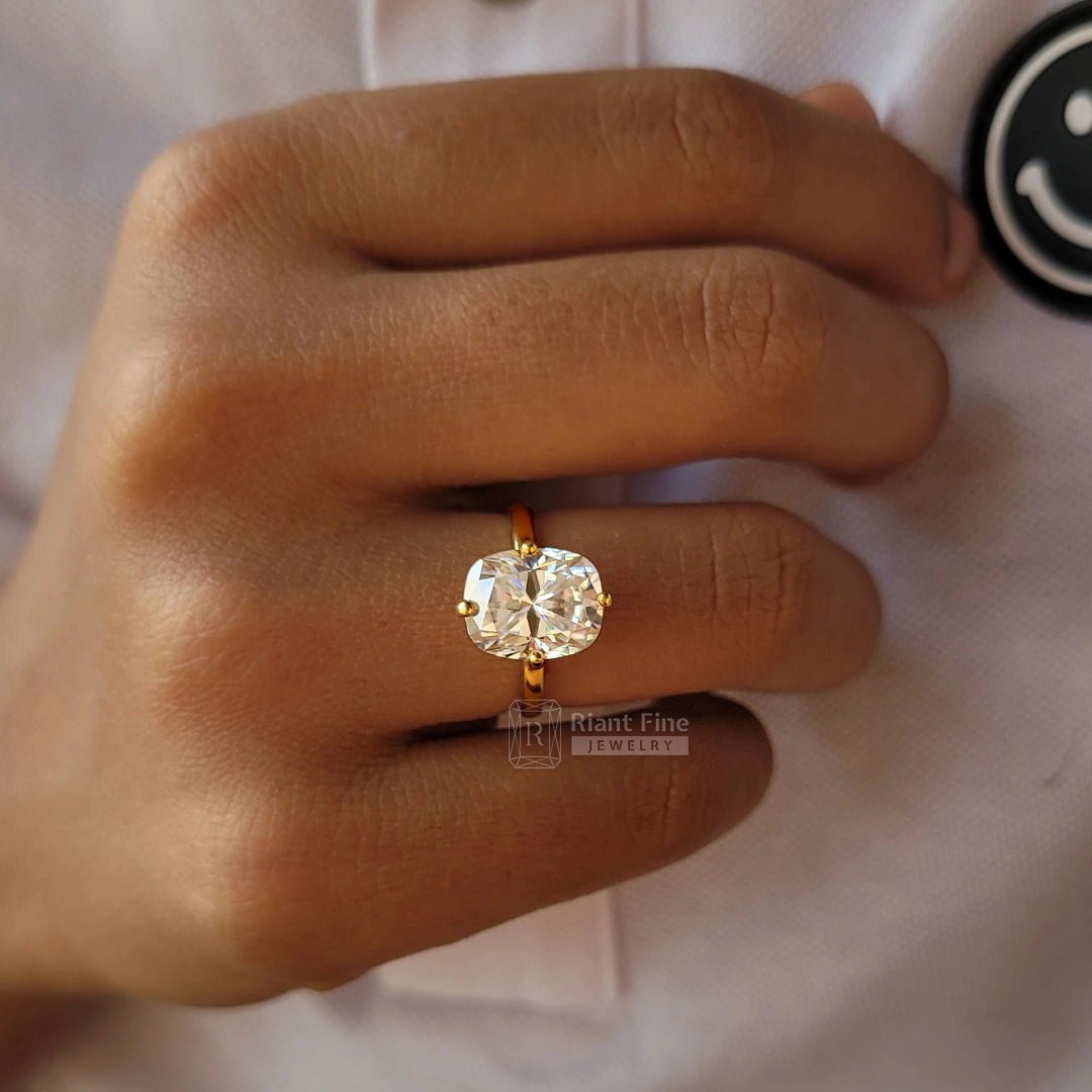 3.70 Ct Elongated Cushion Cut Diamond Engagement Ring - Riant Fine Jewelry