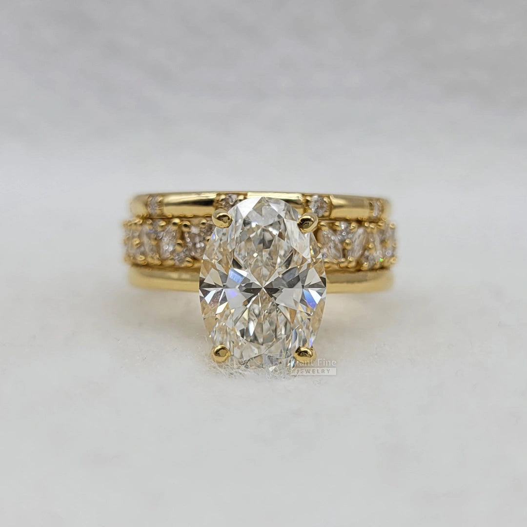 3 Carat Oval Diamond Engagement Ring Set in 14K Gold