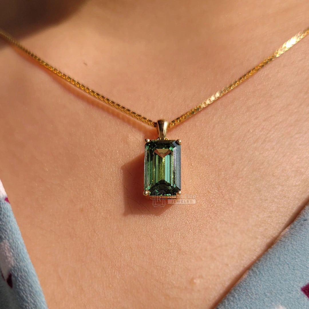3 Ct Emerald Cut Lab Grown Diamond Pendant in 14K Gold