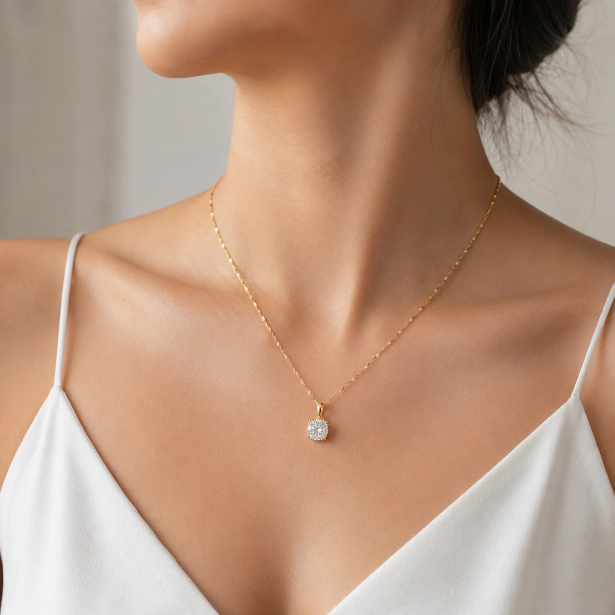 3ct cushion cut moissanite pendant 18k gold on neck