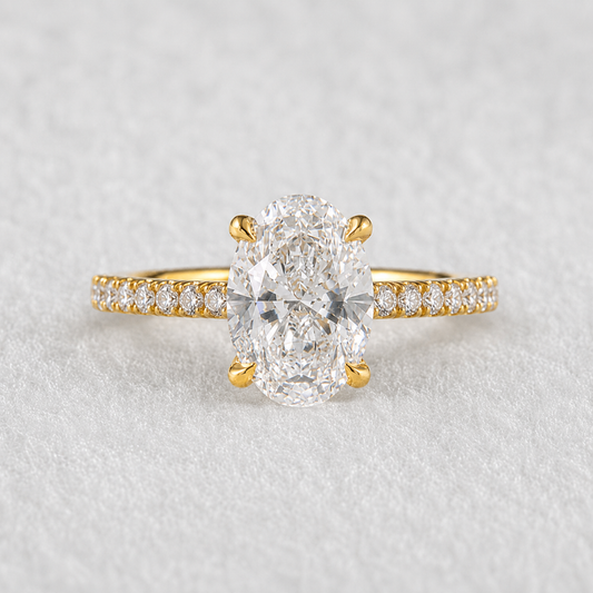 3 Ct Oval Lab Grown Diamond Hidden Halo Engagement Ring