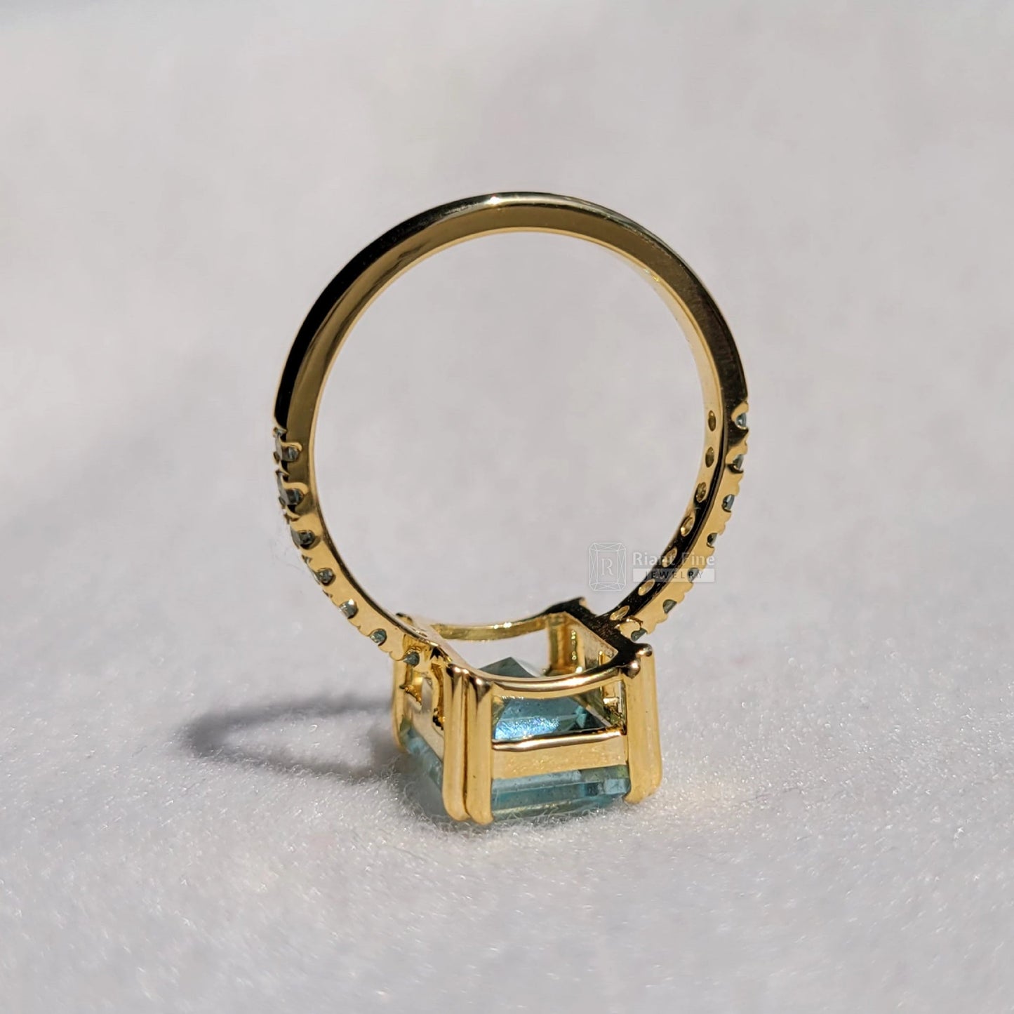 4 Carat Emerald Cut Natural Aquamarine Pave Set Wedding Ring - Riant Fine Jewelry LLC