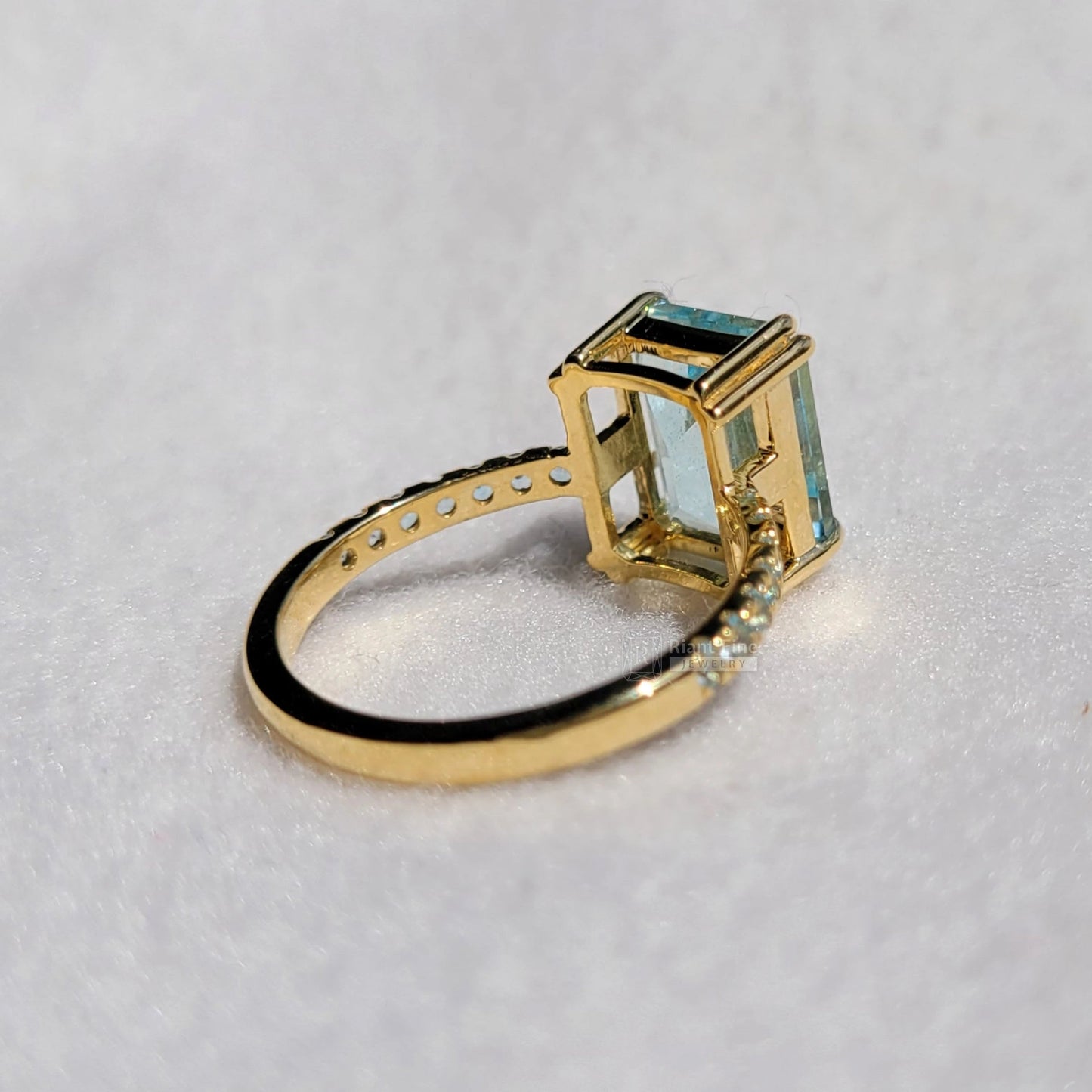4 Carat Emerald Cut Natural Aquamarine Pave Set Wedding Ring - Riant Fine Jewelry LLC