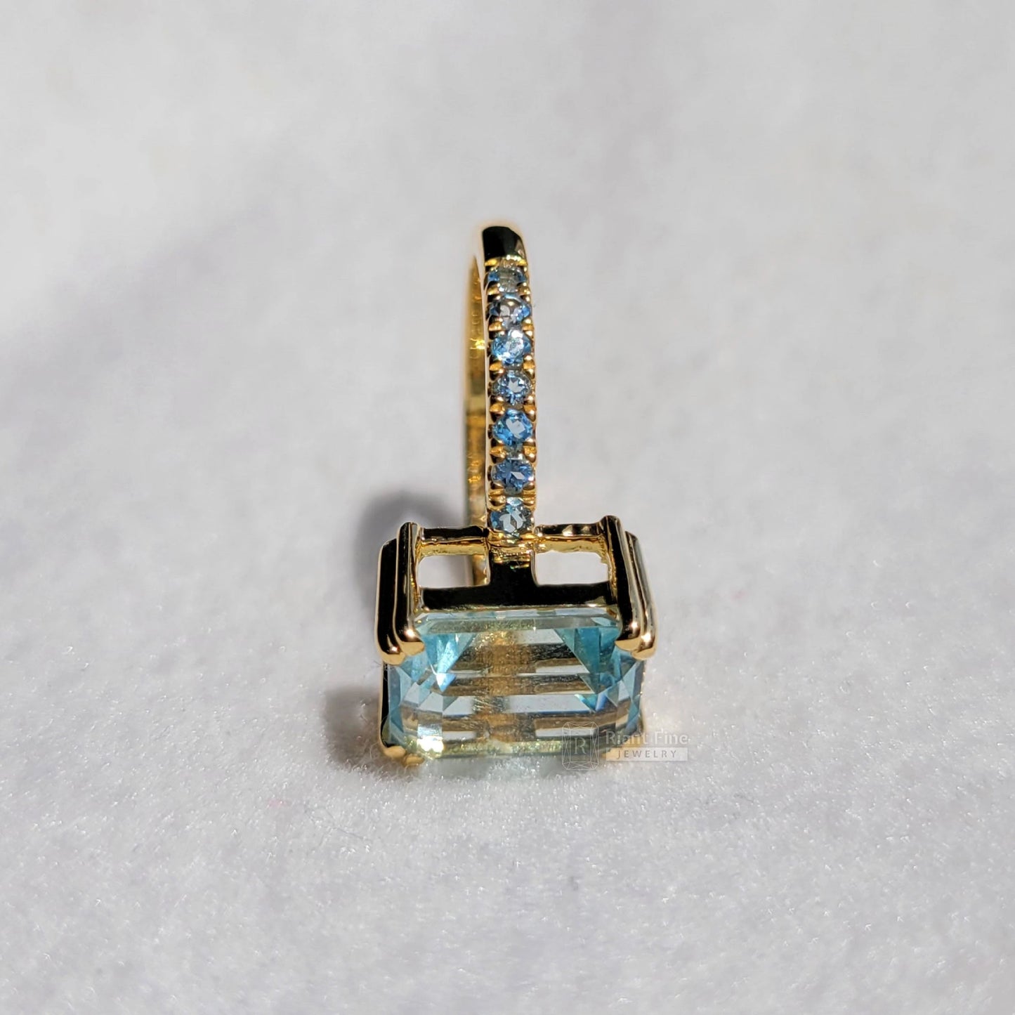 4 Carat Emerald Cut Natural Aquamarine Pave Set Wedding Ring - Riant Fine Jewelry LLC