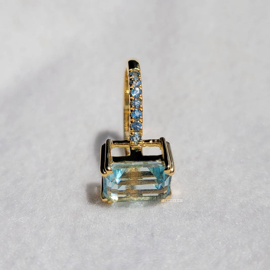 4 Carat Emerald Cut Natural Aquamarine Pave Set Wedding Ring - Riant Fine Jewelry LLC