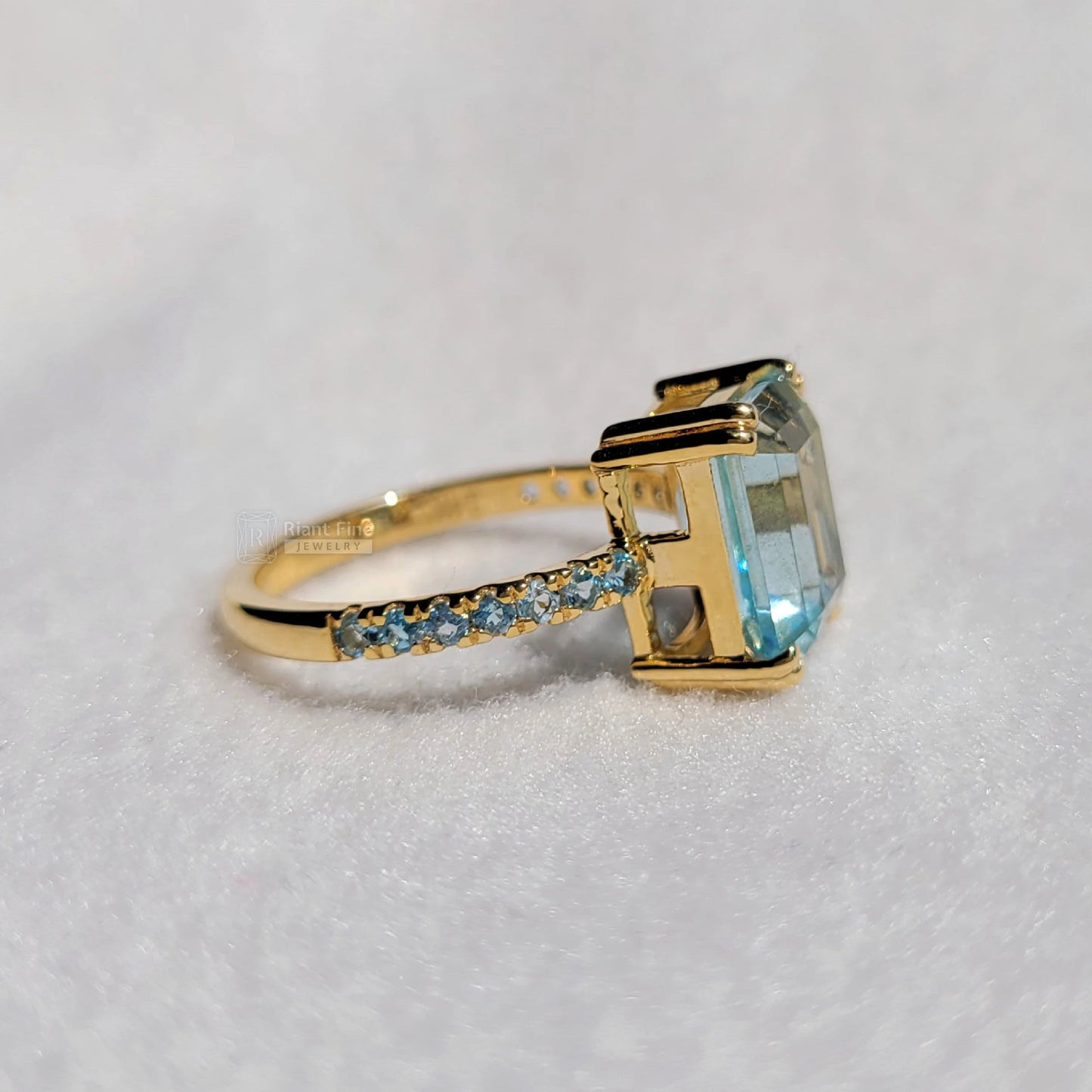 4 Carat Emerald Cut Natural Aquamarine Pave Set Wedding Ring - Riant Fine Jewelry LLC