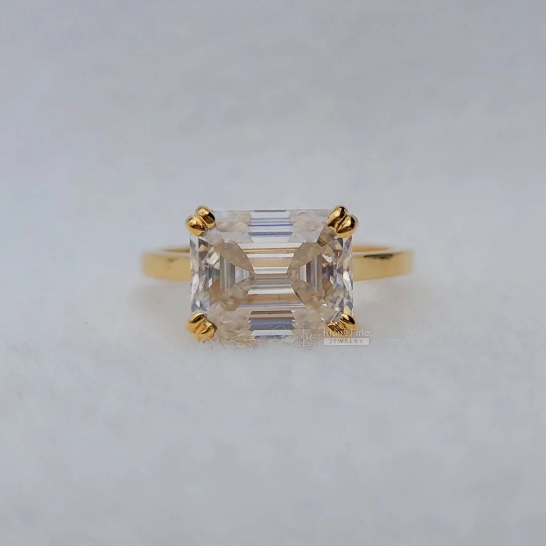 4 Ct East West Emerald Lab Diamond Engagement Ring - Riant Fine Jewelry