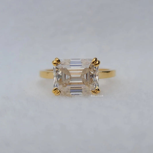 4 Ct East West Emerald Lab Diamond Engagement Ring - Riant Fine Jewelry