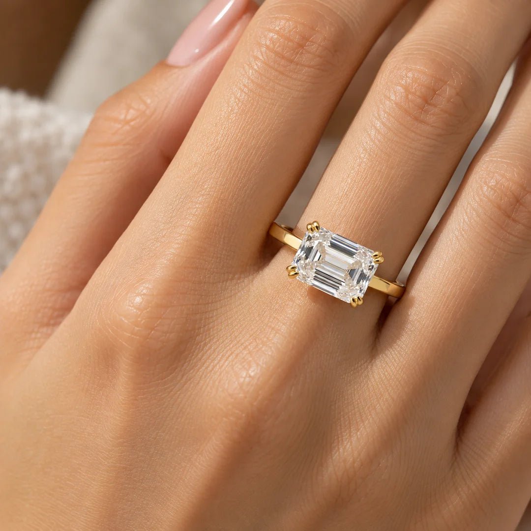4 Ct East West Emerald Lab Diamond Engagement Ring - Riant Fine Jewelry LLC
