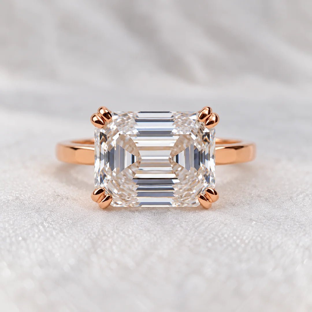 4 Ct East West Emerald Lab Diamond Engagement Ring - Riant Fine Jewelry LLC