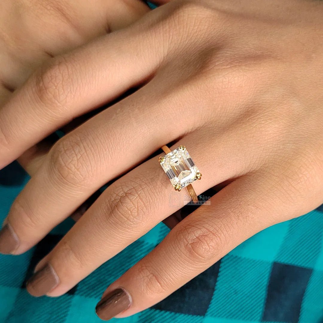 4 Ct East West Emerald Lab Diamond Engagement Ring - Riant Fine Jewelry