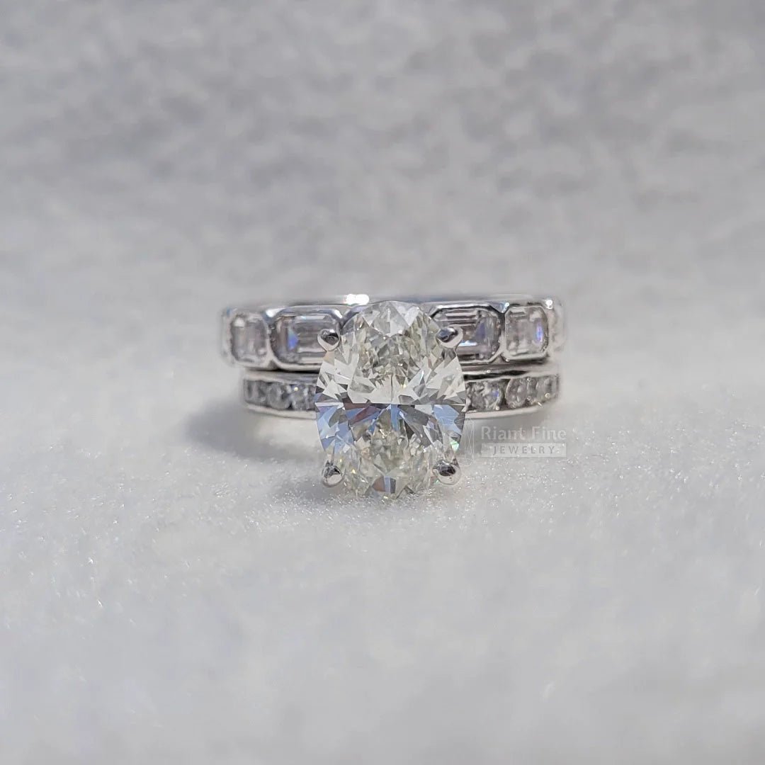 4 Ct Oval Moissanite Diamond Wedding Ring Set In 14K Gold - Riant Fine Jewelry LLC