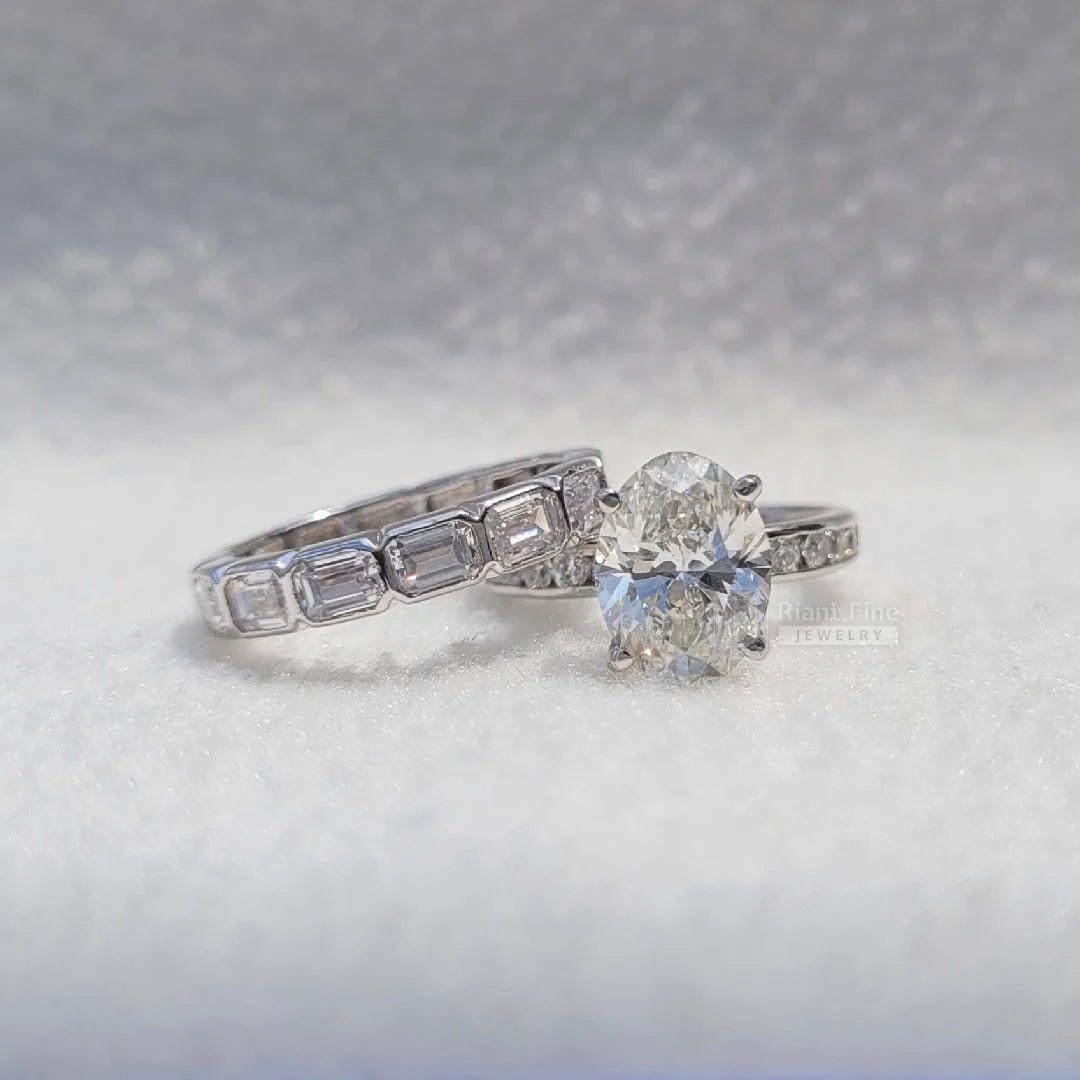 4 Ct Oval Moissanite Diamond Wedding Ring Set In 14K Gold - Riant Fine Jewelry LLC