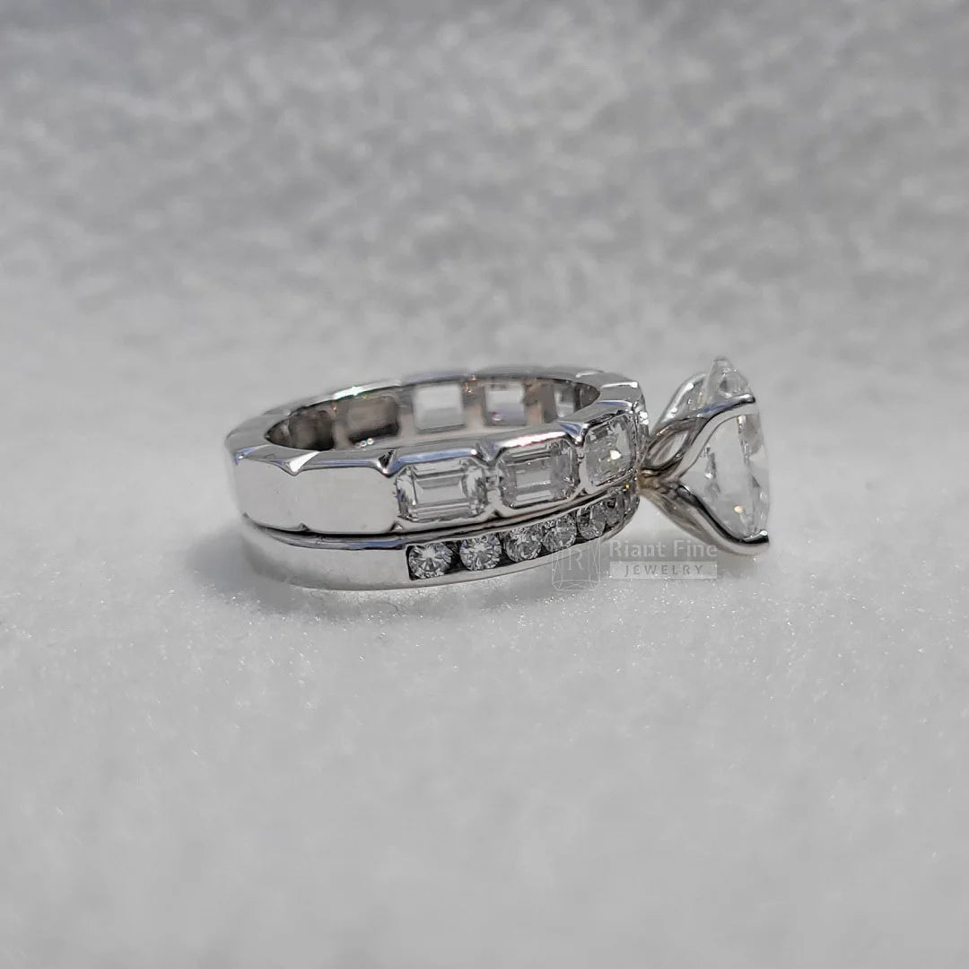 4 Ct Oval Moissanite Diamond Wedding Ring Set In 14K Gold - Riant Fine Jewelry LLC