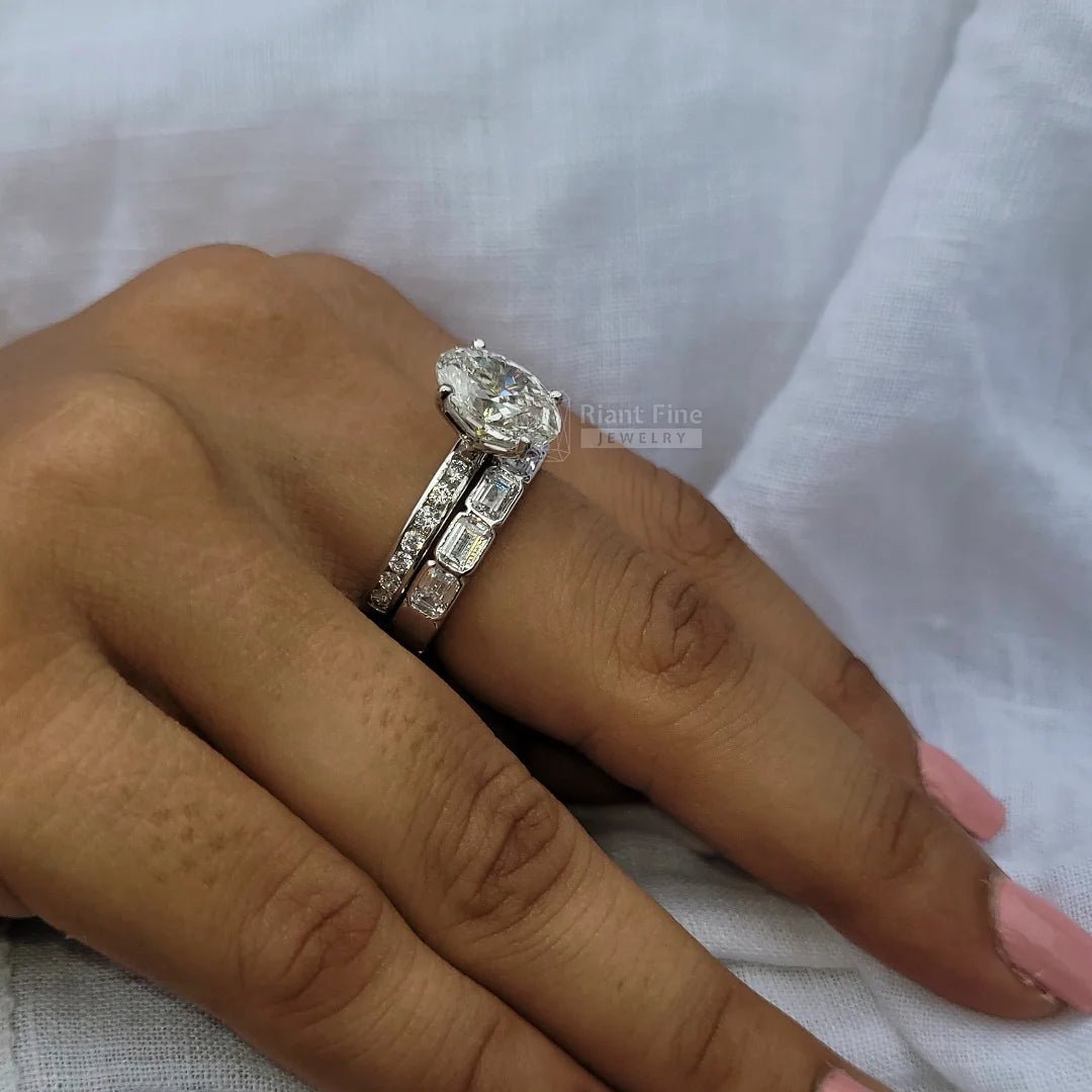 4 Ct Oval Moissanite Diamond Wedding Ring Set In 14K Gold - Riant Fine Jewelry LLC