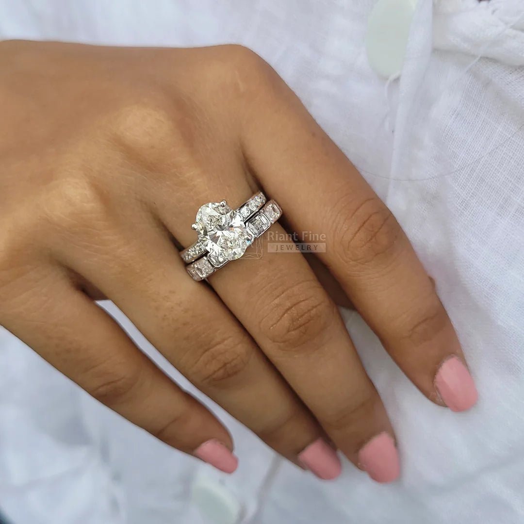 4 Ct Oval Moissanite Diamond Wedding Ring Set In 14K Gold - Riant Fine Jewelry LLC