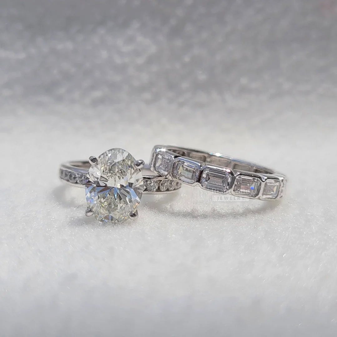 4 Ct Oval Moissanite Diamond Wedding Ring Set In 14K Gold - Riant Fine Jewelry LLC