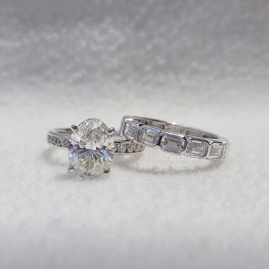 4 Ct Oval Moissanite Diamond Wedding Ring Set In 14K Gold - Riant Fine Jewelry LLC