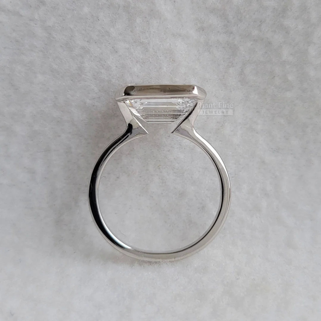 5 Carat East West Emerald Lab Diamond Engagement Ring - Riant Fine Jewelry LLC