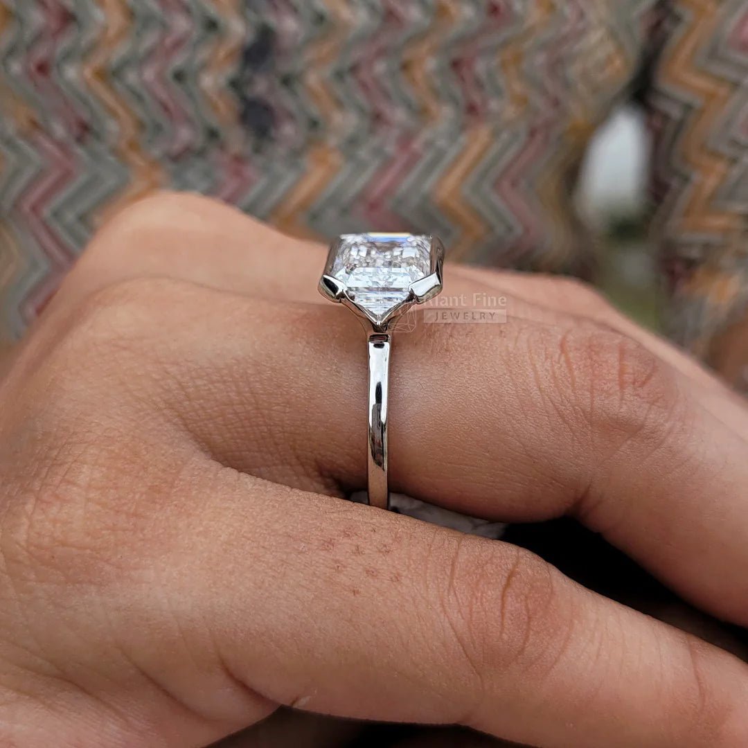 5 Carat East West Emerald Lab Diamond Engagement Ring - Riant Fine Jewelry LLC