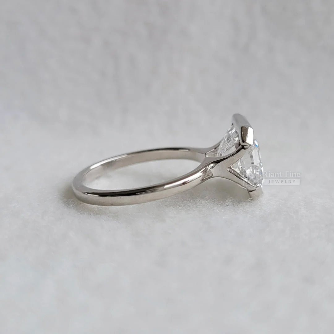 5 Carat East West Emerald Lab Diamond Engagement Ring - Riant Fine Jewelry LLC