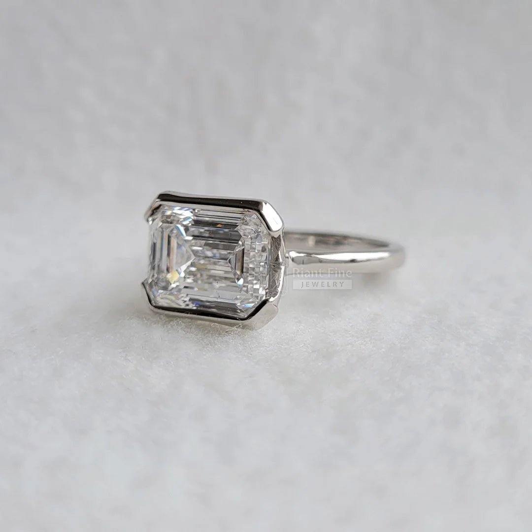 5 Carat East West Emerald Lab Diamond Engagement Ring - Riant Fine Jewelry LLC