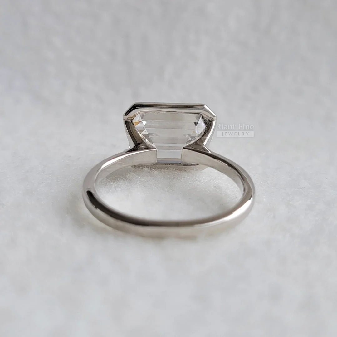 5 Carat East West Emerald Lab Diamond Engagement Ring - Riant Fine Jewelry LLC