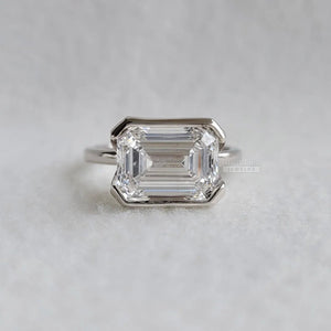 5 Carat East West Emerald Lab Diamond Engagement Ring