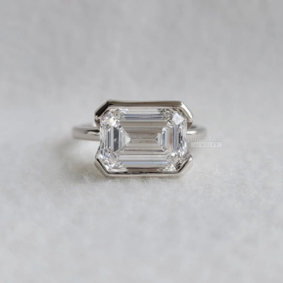 Buy 5 carat East West emerald lab diamond ring