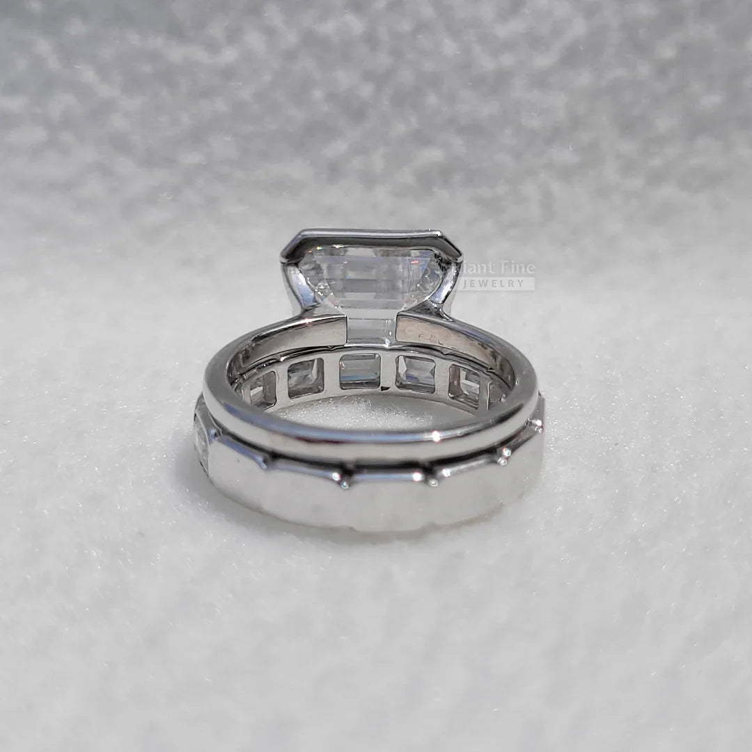 5 Carat East West Emerald Moissanite Wedding Ring Set - Riant Fine Jewelry