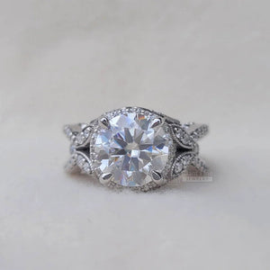 5 Carat Round Moissanite Art Deco Engagement Ring
