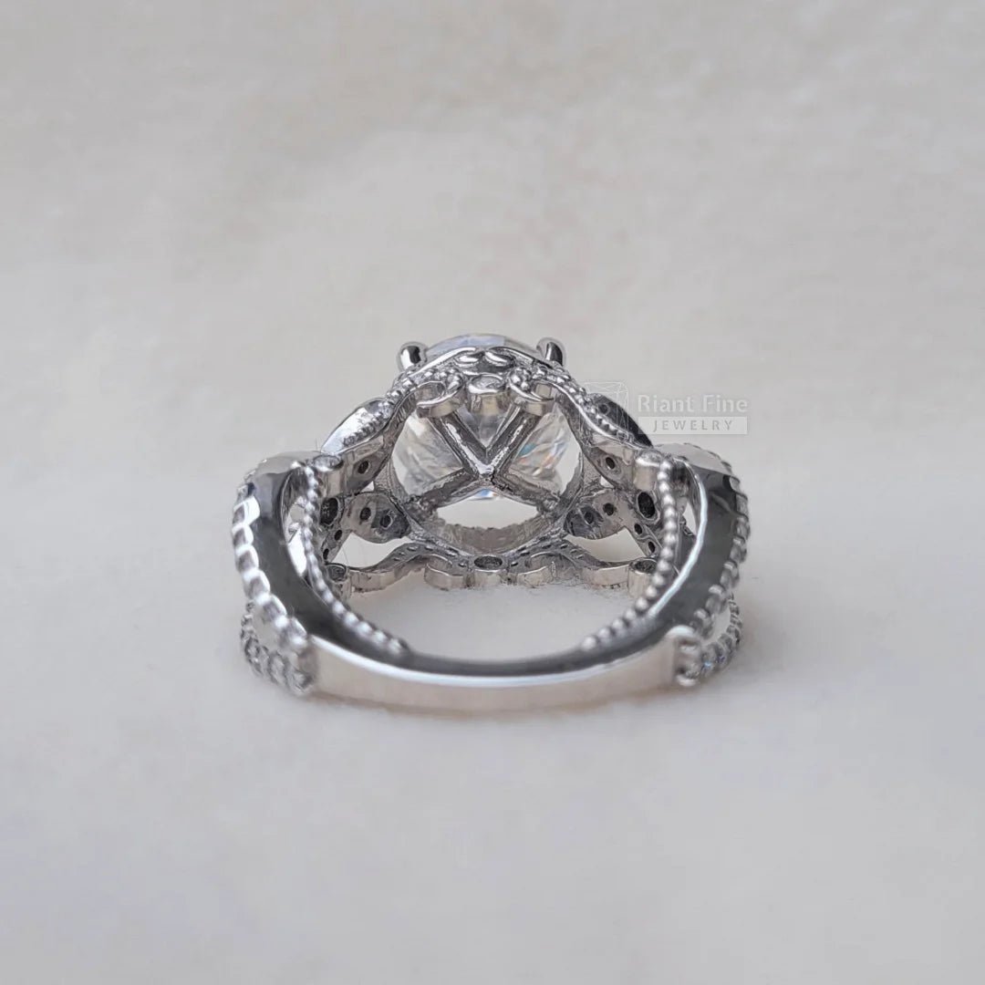 5 Carat Round Moissanite Art Deco Engagement Ring - Riant Fine Jewelry LLC