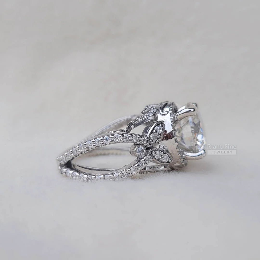 5 Carat Round Moissanite Art Deco Engagement Ring - Riant Fine Jewelry LLC